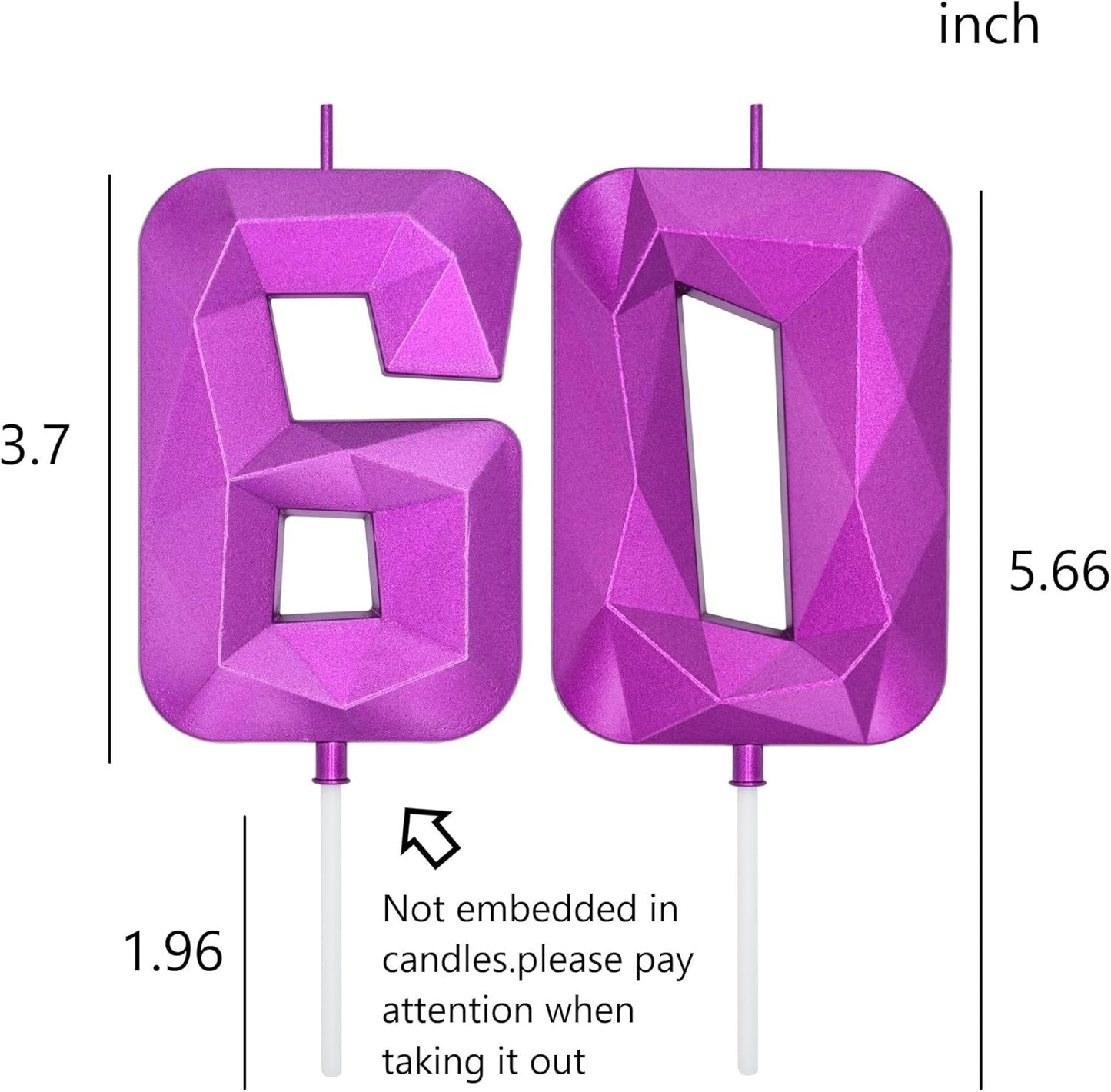 DERVENTA Large Birthday Candle Number 3D Purple 3.7 inch Party Celebration Anniversary Decoration Cake Topper 1 Piece (Number 60 Purple)