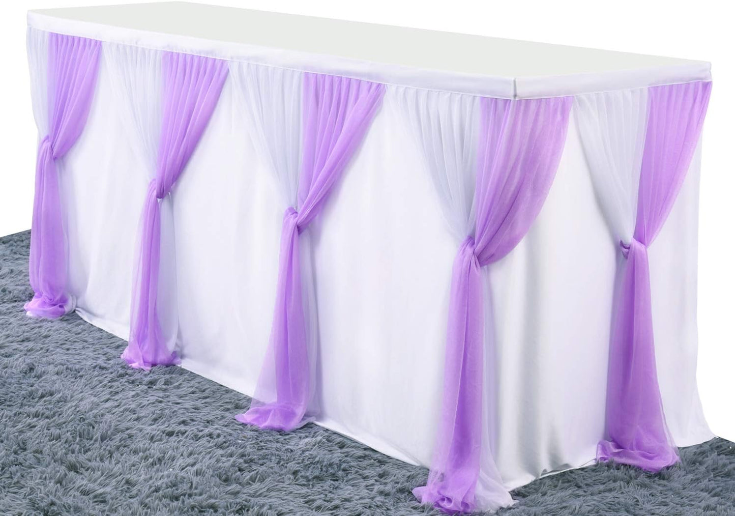 Suppromo 9ft Purple Tulle Table Skirts for Rectangle Tables or Round Tables Lavender Tutu Table Skirt for Wedding Baby Shower Birthday Party Table Decorations