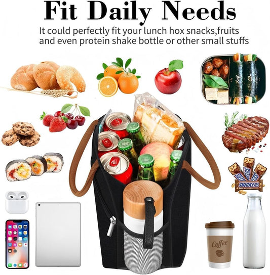 Coobiiya Lunch Box Lunch Bag for Women Adults Men, Reusable Cute Lunch Pail bag - Leakproof, Insulated Lunch Box Tote with Large Capacity, Cooler Lunch Container for Work/Travel/Office (Black)