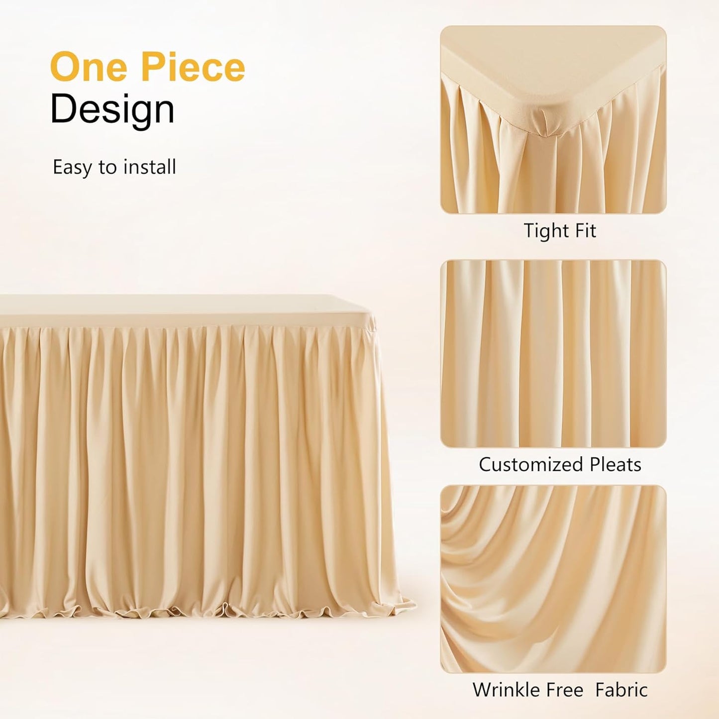 Deep Champagne Polyester Table Clothes for 8 Foot Rectangle Tables, Wrinkle Free Fitted Table Cover with Pleated Ruffle Table Skirt for Birthday Party Wedding Trade Show Event Display