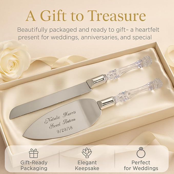 GIFTS INFINITY Personalized Wedding Cake Knife and Server Set with Engraving – Mis Quince Anos, Keepsake Gift for Wedding, Anniversary, Reception, Birthday & Other Occasions (CT-101)
