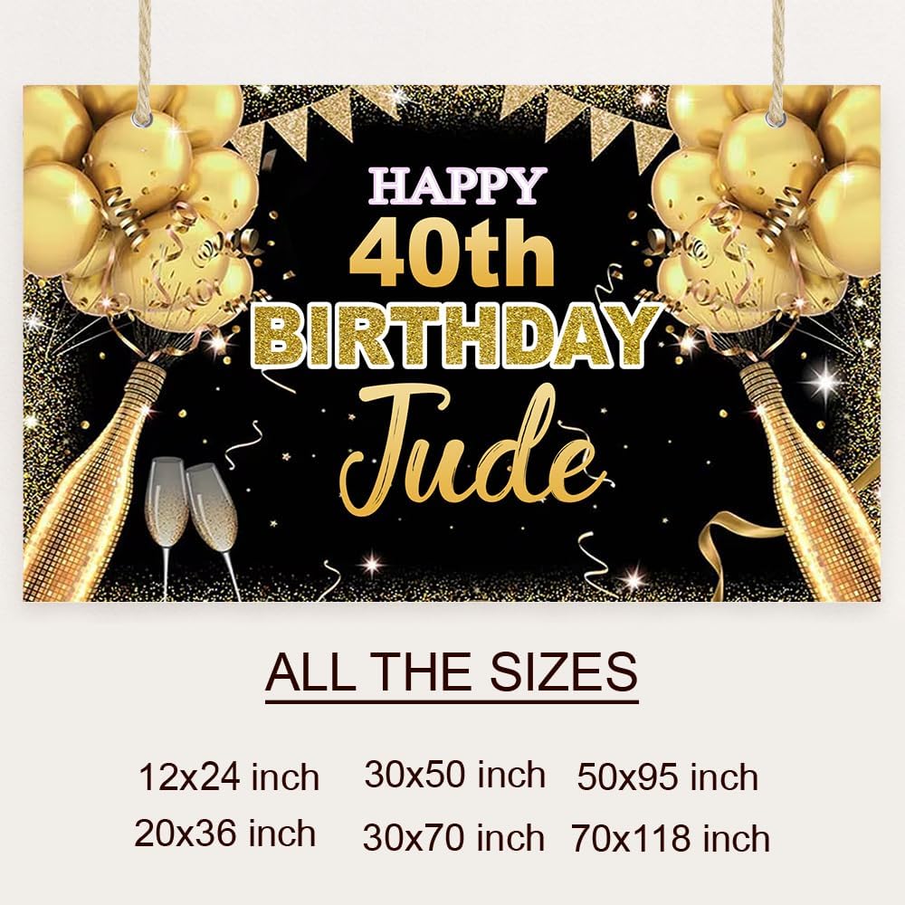 Generic Personalized Happy Birthday Banner, Customized With Name, Indoor And Outdoor Use, Gold, 12x24 inches