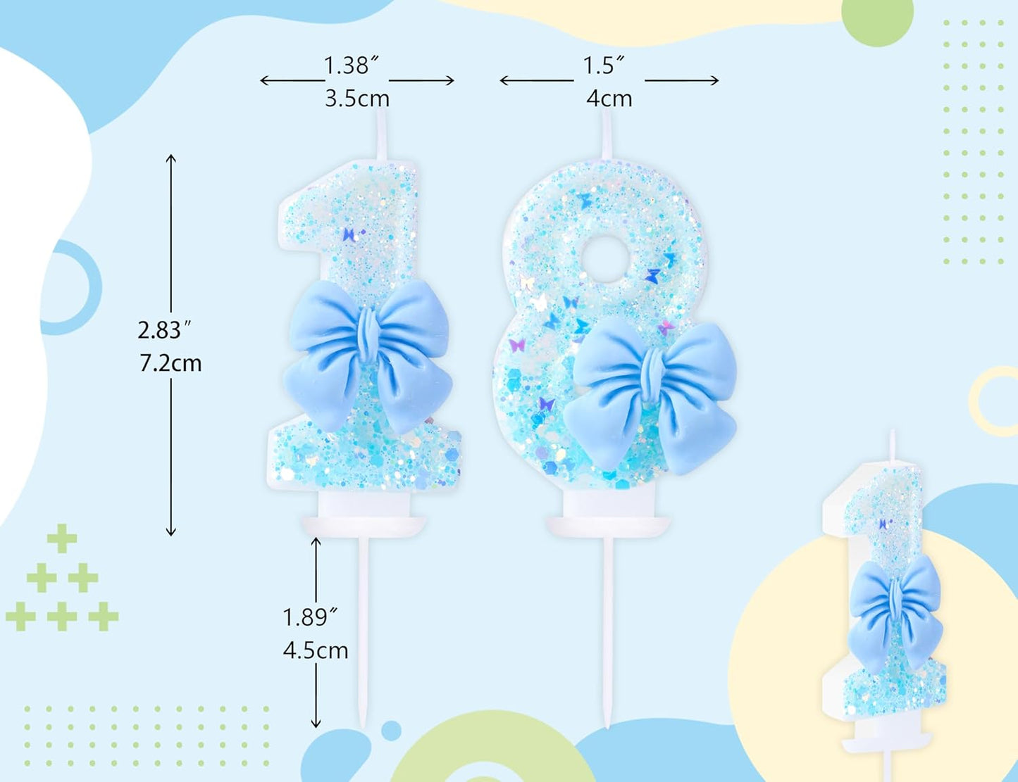 18 Birthday Candles Blue Bow Number 18 Cake Candles, 18th Cake Topper Decorations for Kids Pets Pastel Birthday Party Supplies (Number 18)