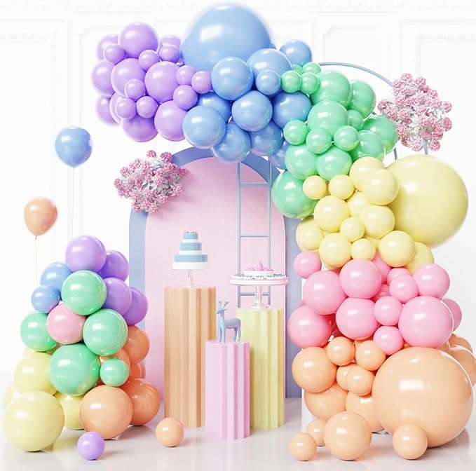 Easter Balloons Arch Kit,Pastel Rainbow Balloon Garland,18 12 10 5 Inch Different Sizes Pastel Latex Balloons for Birthday Spring Easter Baby Shower Wedding Anniversary Party Decorations