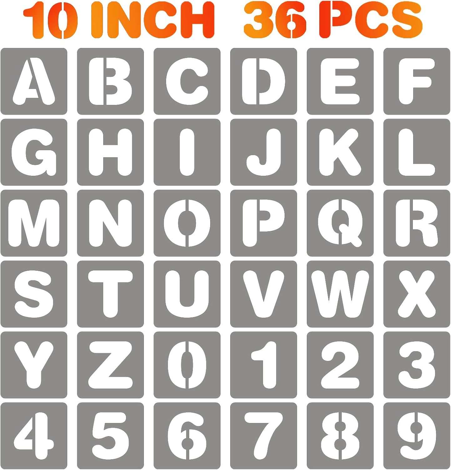 BAMIDELE 10 Inch Letter and Number Stencils, 36 Pcs Reusable Plastic Alphabet Spray Paint Stencils for Painting on Wood, Wall, Fabric, Rock, Chalkboard, Door Porch, Signage, DIY Craft Decoration