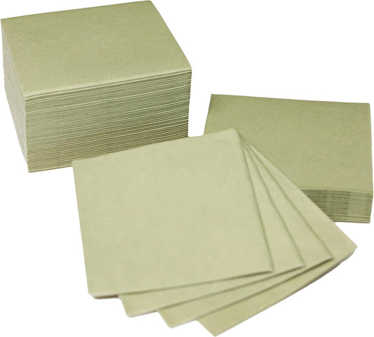 AMERICAN HOMESTEAD Cocktail Napkins - Premium 4.75"x4.75" Disposable Linen-Like Beverage Napkins - Bulk Square Party Bar Serviettes for Weddings, Parties, Events, and Daily Use - 100 Count - Olive
