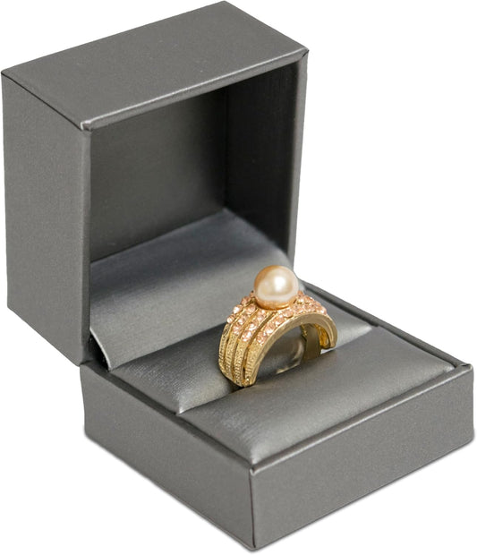 Novel Box Silver Jewelry Box for Rings 2.37x2.37x1.87 Inches - Slot Ring Gift Box for Proposal Wedding Engagement - Faux Leatherette Jewelry Display Box - Gift Presentation Boxes for Rings