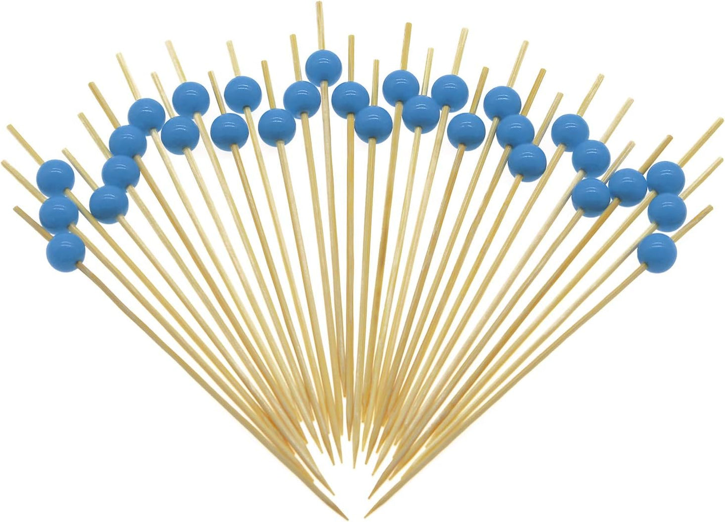 Minisland Sky Blue Pearl Cocktail Picks, 4.7 Inch Long Bamboo Fancy Toothpicks for Appetizers, Decorative Baby Shower Birthday Party Food Drink Garnish Fruit Kabob Skewer Sticks 100 Counts - MSL154