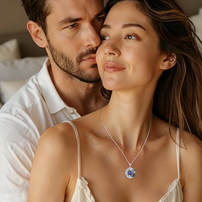 Sapphire Necklace for Women Moon Necklace with Celtic Pendant Heart September Birthstone Jewelry Christmas Birthday Anniversary Jewelry Gift for Daughter Wife Mother Sister