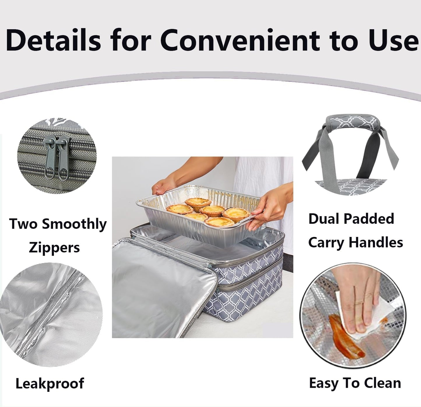 Insulated Casserole Carrier Bag - Portable Thermal Food Tote Carrying Case Bag for 9x13/11x15 Inch Pans - Keep Hot/Cold 4+ Hours - Double Decker for Festival Potlucks, Camping or Outdoor Events