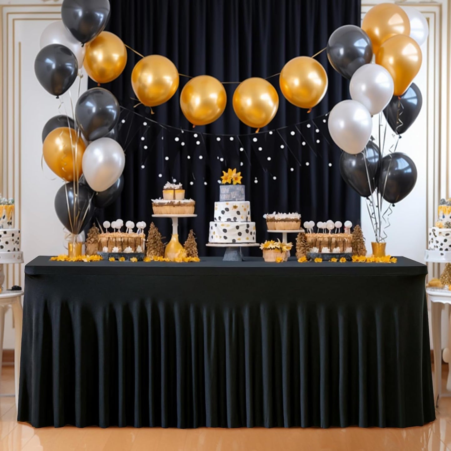 6 Pack Spandex Black Fitted Table Cloth for 6ft Rectangle Tables Black Stretch Tablecloth Table Covers Banquet Table Clothes Wrinkle Free Table Skirt for Parties Wedding