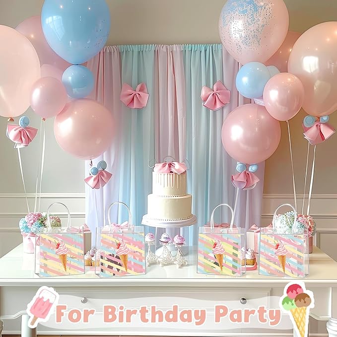 Aliceset 20 Pcs Ice Cream Party Favor Bags with Handles Clear Plastic PVC Summer Goody Bags Ice Cream Theme Birthday Party Baby Shower Supplies Sweet Candy Decorations 8x8x3.15 Inch