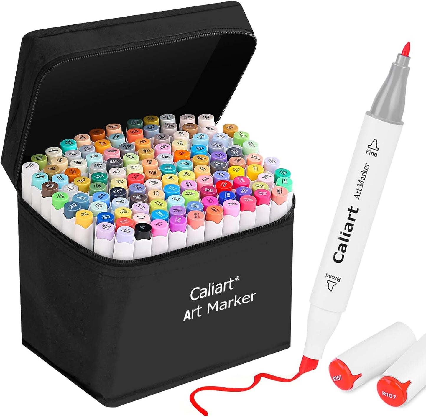 Caliart Alcohol Based Markers, 121 Colors Art Marker Set Chisel & Fine Dual Tip, Permanent Colored Pens for Adults Coloring Book Artists Illustration Sketch Drawing Supplies Gifts