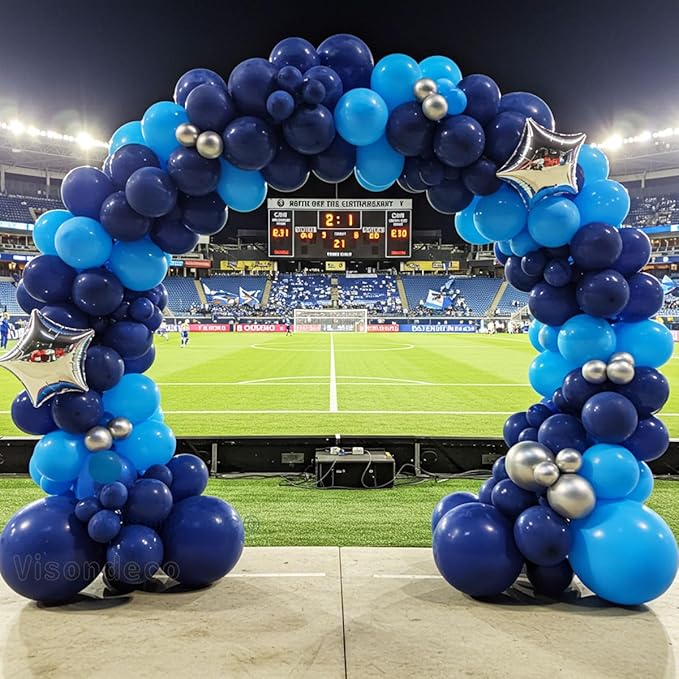 Blue Balloon Arch Kit with 2 Large Silver Star Foil Balloons – Navy & Light Blue Balloon Garland, 5/12/18 inch Blue Balloons for Birthday, Baby Boy Shower, Wedding & Graduation Decorations