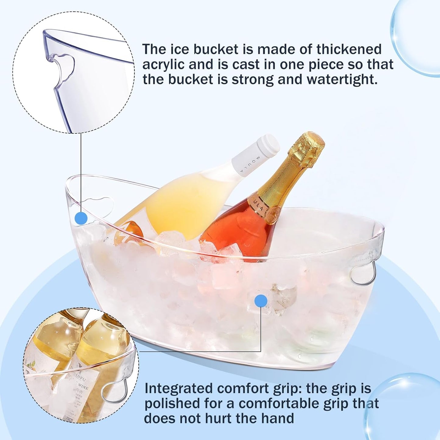 Ice Bucket 2 PCS, Small Ice Buckets for Parties, Mimosa Bar Supplies Beverage Tub for Champagne Beer Sparkling Wine Cocktails（5.5L) 16.5 * 7.3 * 6.8inch