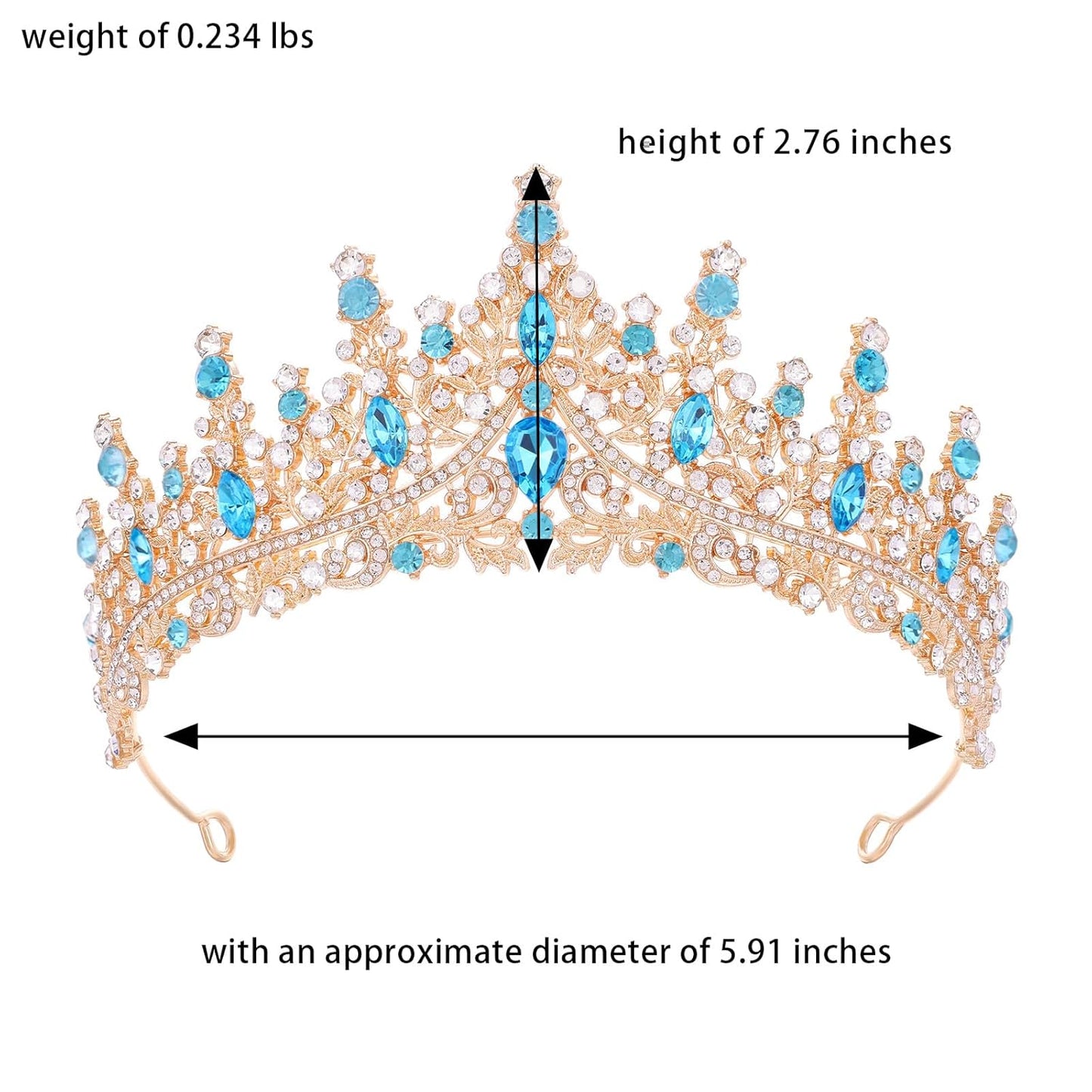 Blue Tiara for Women Crystal Queen Crowns Rhinestone Princess Tiaras for Girl Wedding Headband for Bride Hair Accessories for Halloween Costume Birthday Party Prom Mother's Gifts