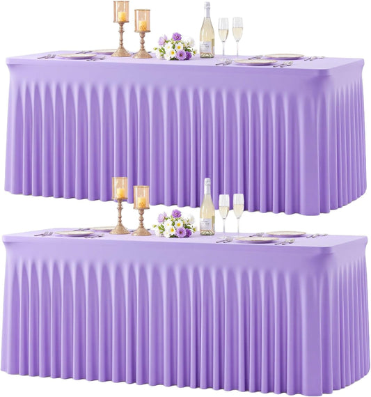Suppromo 2 Pack 6ft Lavender Spandex Table Cloths for Rectangle Tables Wrinkle Free Light Purple Rectangle Tablecloths Stretch Fitted Table Cover for Birthday Party Wedding Banquet Baby Shower Buffet