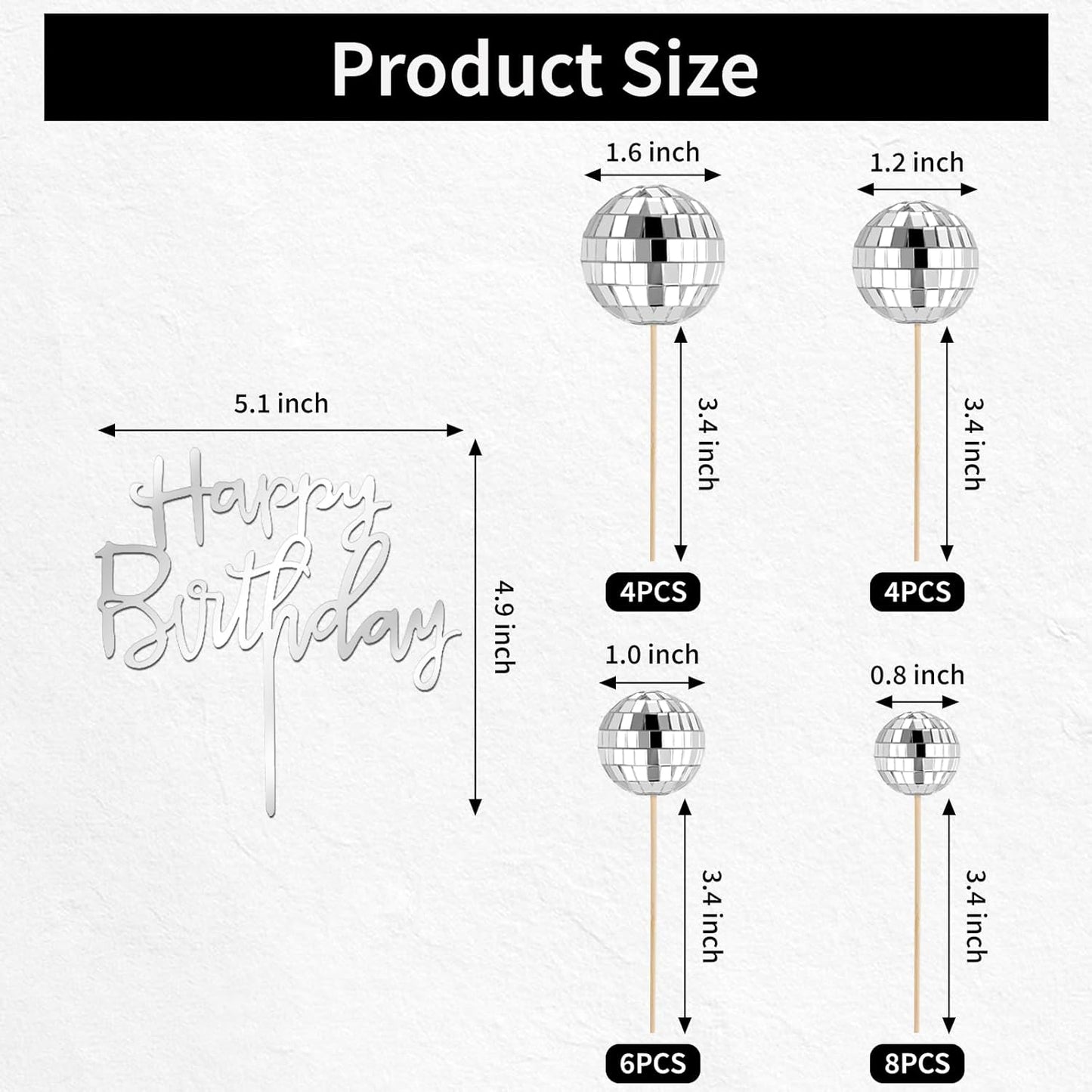 23 Pcs Disco Ball Cake Toppers, Happy Birthday Cupcake Picks 1970s Disco Theme Decorations for Birthday Party Favor