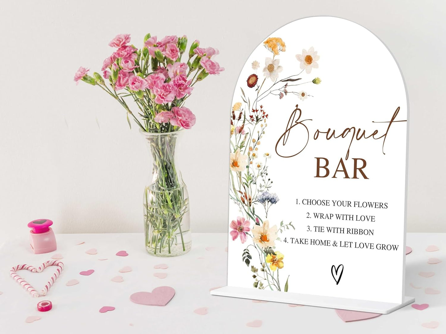 Bouquet Bar Sign, Flower Style Bridal Shower Sign for Wedding, Engagement, Bridal Shower and Reception, Bridal Shower Decorations, Wedding Shower Favors, 6X8 Inch Acrylic Arch Sign with Stand,5