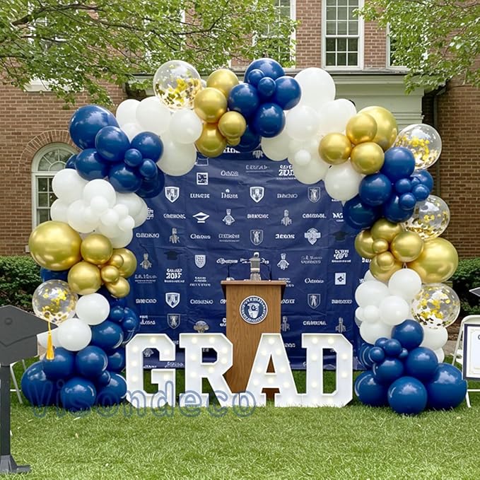 Navy Blue Balloon Garland Kit - 102pcs Blue and White Balloons with Gold and Star Foil Balloons - Party Decoration Arch for Graduation 2026 Birthday Baby Shower