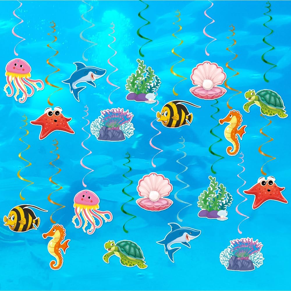 Under The Sea Party Decorations, Kaluofan 36 Pcs Ocean Themed Party Decorations, Under The Sea Ocean Themed Tropical Fish Ceiling Hanging Swirl