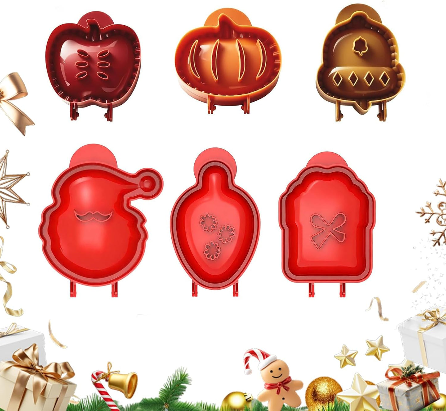 Holiday Mini Pie Mold, Hand Pie Press Molds Maker for Christmas Party Potluck Baking, Dough Presser Pies Molds for Fall, Thanksgiving & Christmas Festivals (6 Pcs-F)