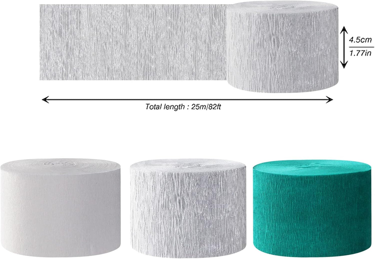 Teal-Turquoise White Silver Party-Decorations Streamers - 9 Rolls Woman Girl Birthday Crepe Tissue Paper Streamer Graduation Wedding Bachelorette Engagement Bridal Baby Shower Garland Decor Panduola
