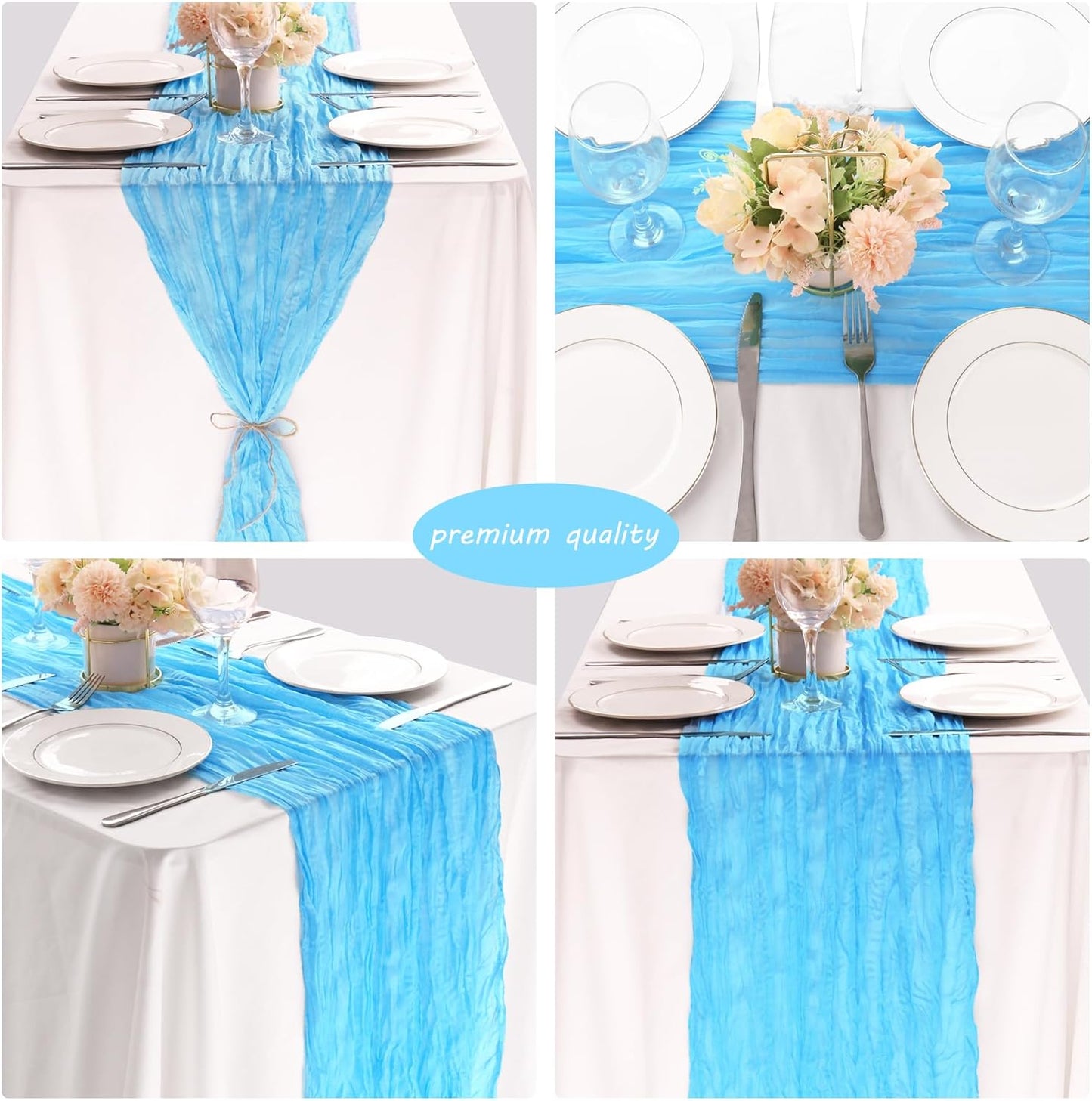 12 Pack 10Ft Cheesecloth Table Runner 35x120 Inch Boho Gauze Table Runner Rustic Cheese Cloth Long Romantic Table Runners for Wedding Bridal Shower Birthday Party Table Decor (Baby Blue)
