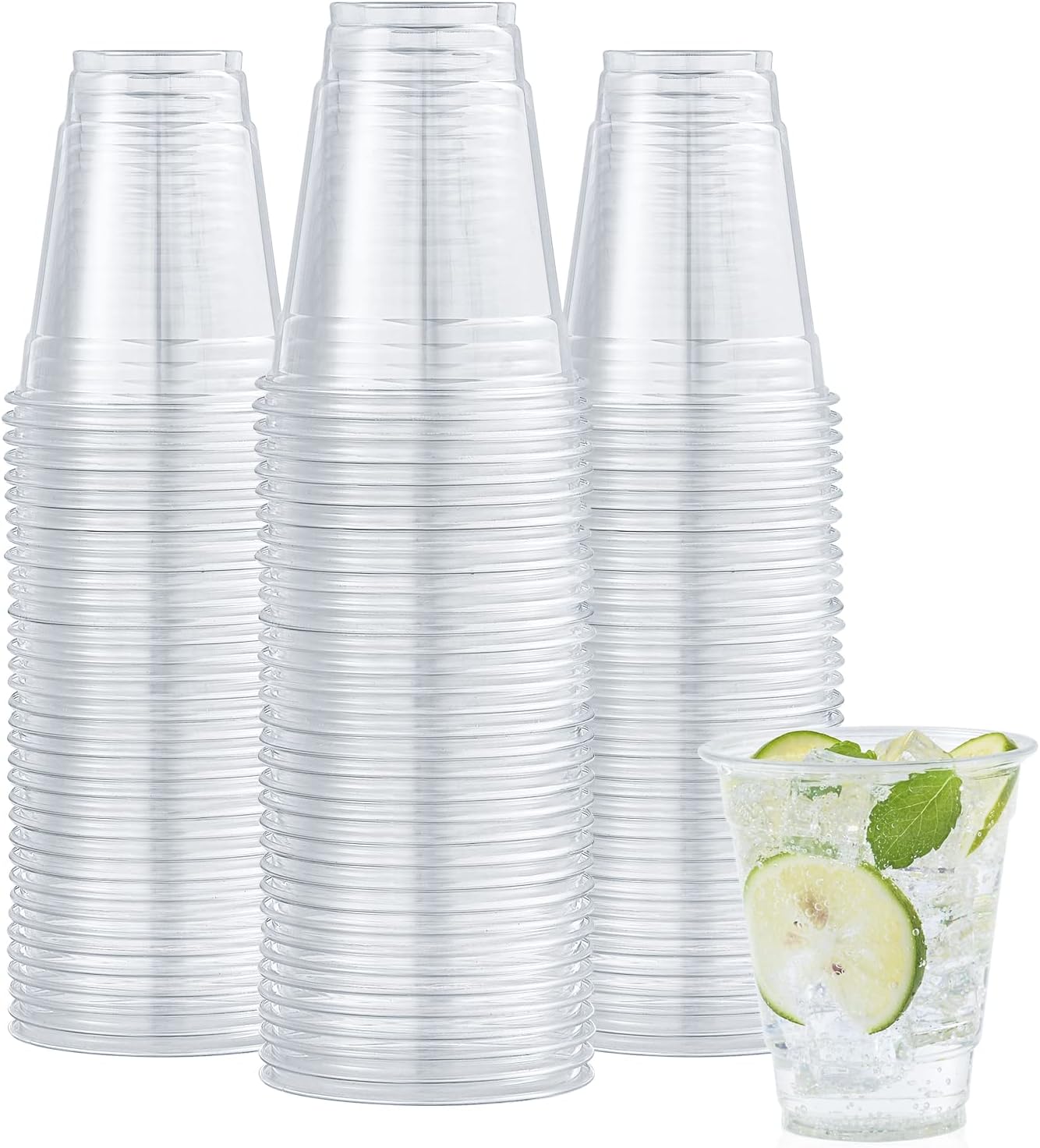 Turbo Bee 100 Pack 12 OZ Clear Plastic Cups, Disposable Crystal Plastic Party Cups for Iced Coffee, Smoothie, Slurpee, or Any Cold Drinks
