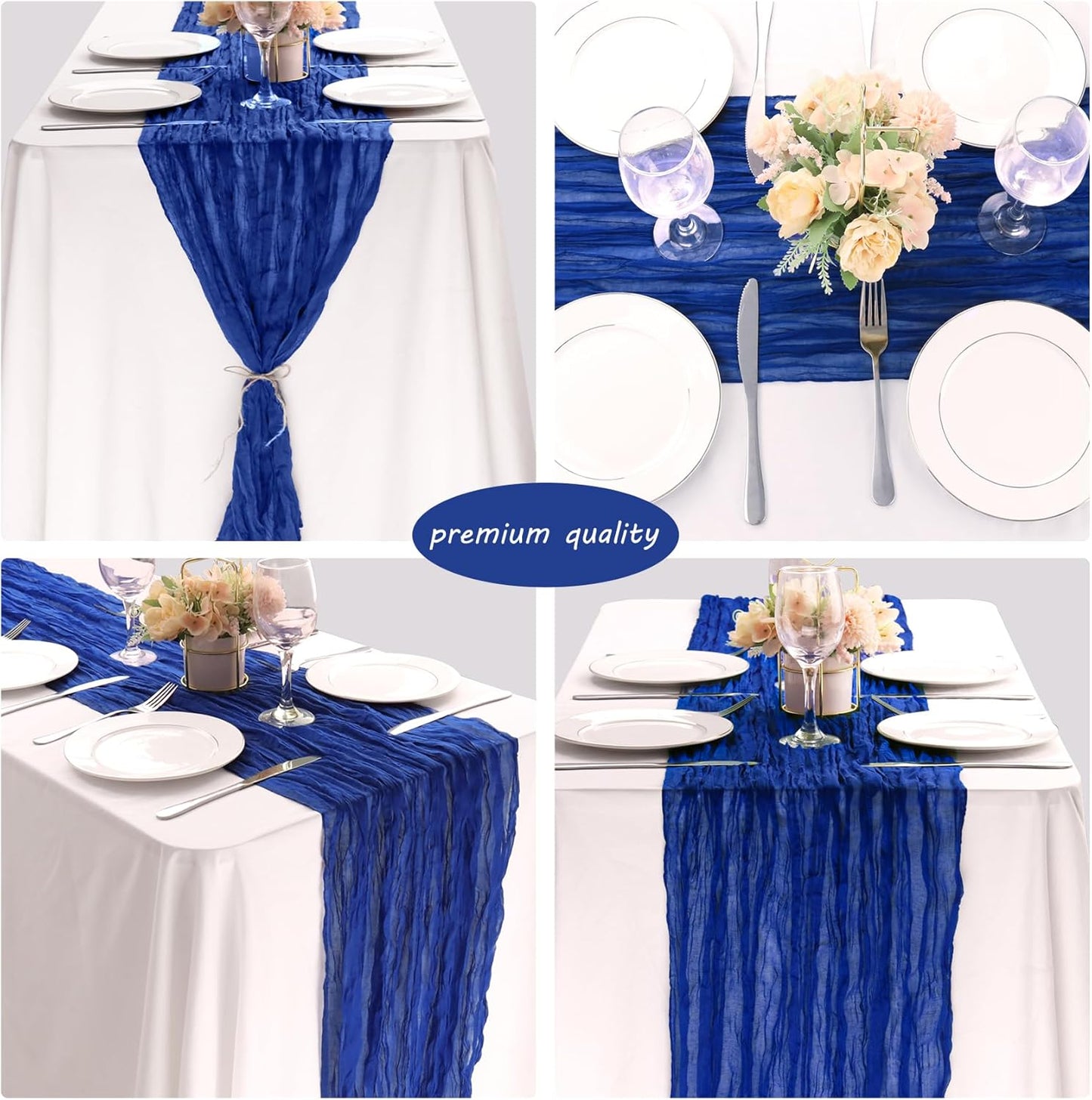 12 Pack 10Ft Cheesecloth Table Runner 35x120 Inch Boho Gauze Table Runner Rustic Cheese Cloth Long Romantic Table Runners for Wedding Bridal Shower Birthday Party Table Decor (Royal Blue)