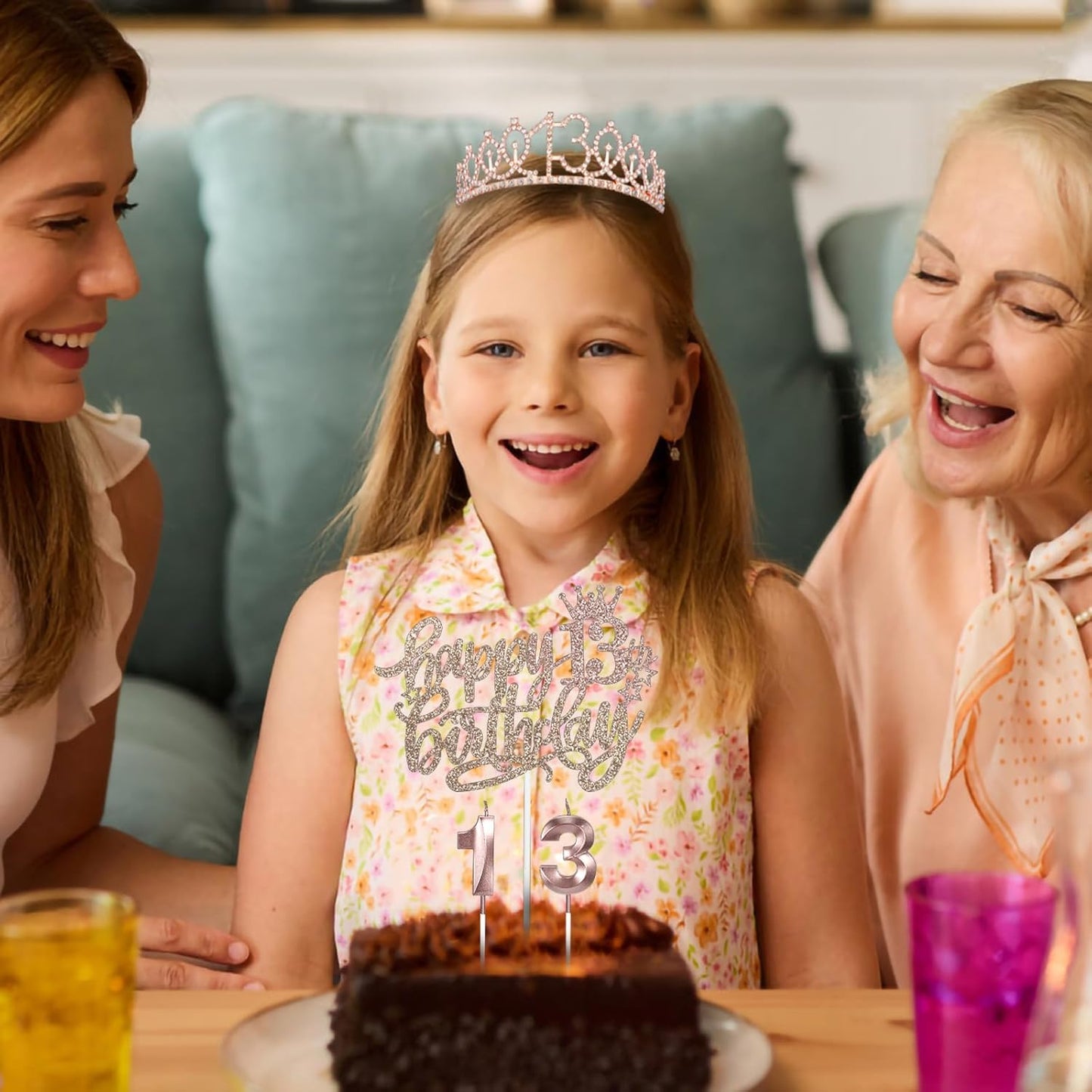 14th Birthday Decorations for Girls, Including 14th Tiara and Sash, Happy Birthday Banner, Cake Toppers, Number Candles and Balloons Set, Rose Gold