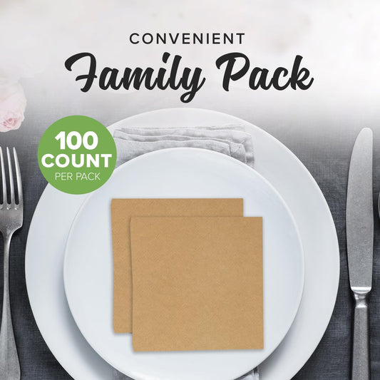SimuLinen Natural Brown Beverage Napkin - Disposable and Absorbant - Party Napkin/Cocktail napkins - Pack of 100