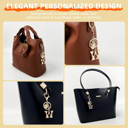 Gold Bubble Heart Initial Bag Charms for Handbags – Cute Initial Letter Keychain for Women, Purse Charms, Gold Gift