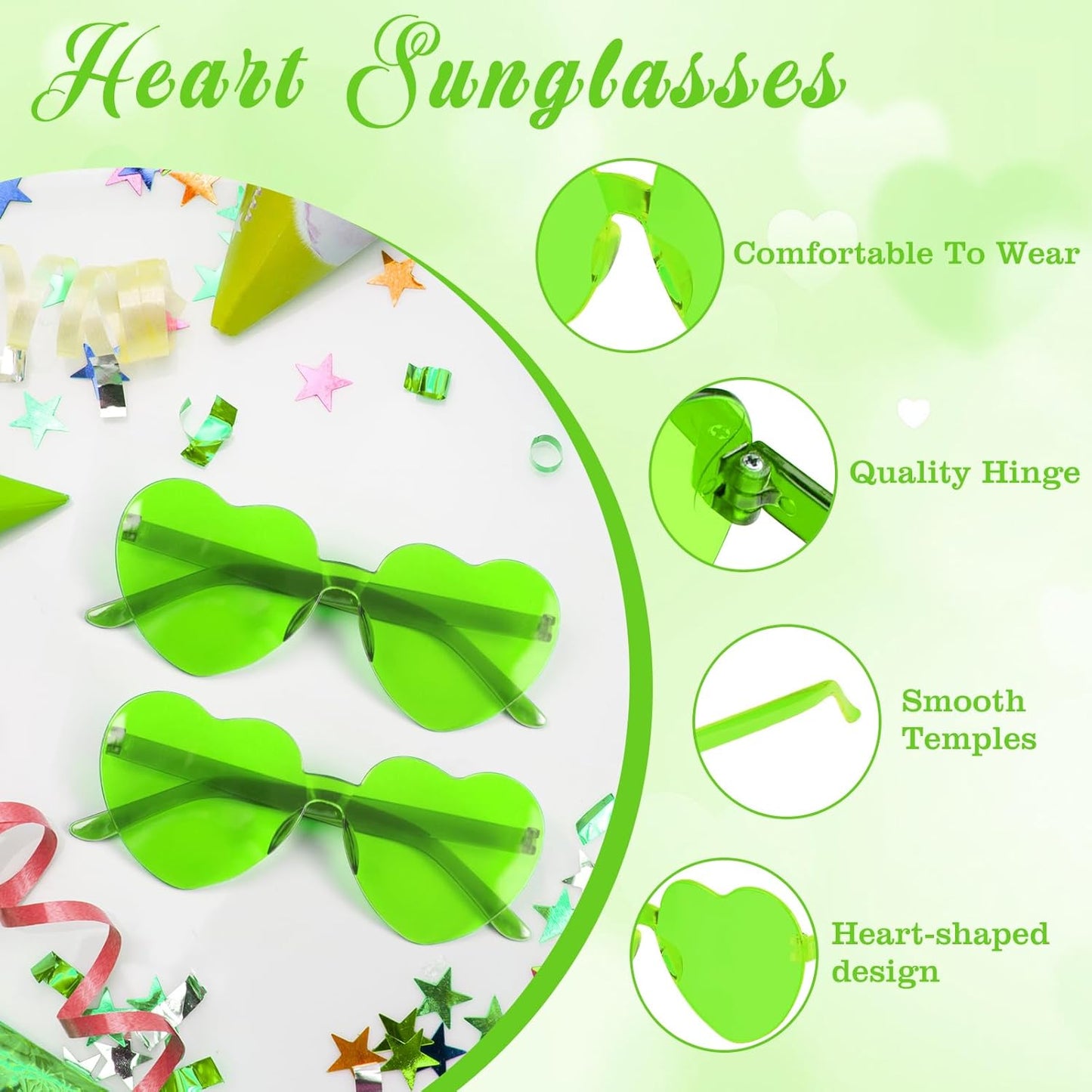 PLULON Heart Sunglasses for Women 5/12/25 Pcs, Heart Glasses Valentine Day Rimless Shaped Candy Color Fun Glasses Party Favor