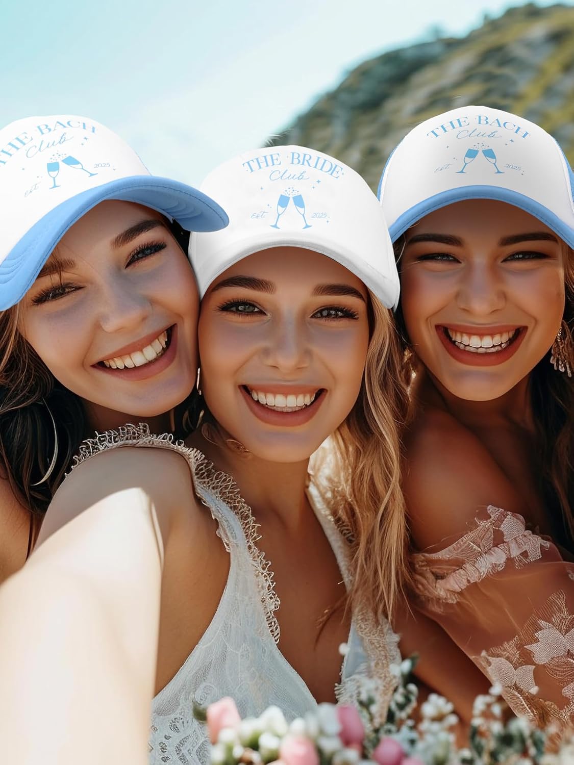 8 Pack Social Club Bachelorette Party Hats Include 1 Pack The Bride Cap and 7 Pcs The Bach Club Trucker Cap(Blue,The Bach)