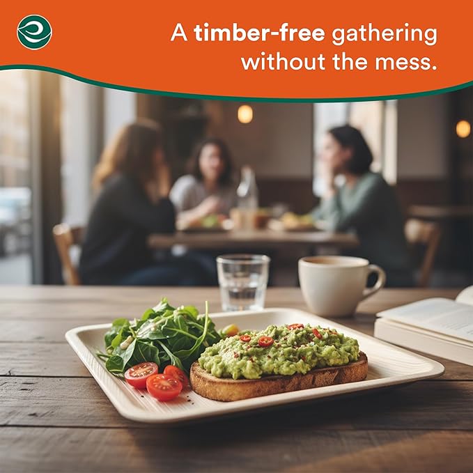 ECO SOUL 8 Inch Disposable Palm Leaf Plates [100 Pack] Premium Food-Safe Heavy Duty Compostable Bamboo Paper Plates for Lunch, Dinner, Birthday, Weddings, Party, Camping & Catering Events [Square]
