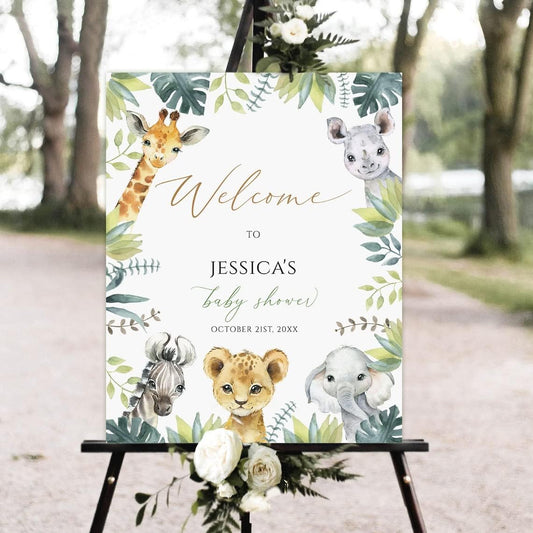 Safari Baby Shower Welcome Sign, 18x24in, Plastic, Gender Neutral, Printable, Rustic Style, Instant Download