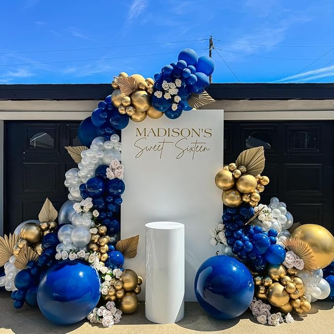 Navy Blue Gold Balloon 12 Inch Graduation Balloons Metallic Baby Pearl Navy Royal Blue Chrome Gold Latex Party Balloon for Grad Class of 2025 Decorations Anniversary Birthday Baby Shower