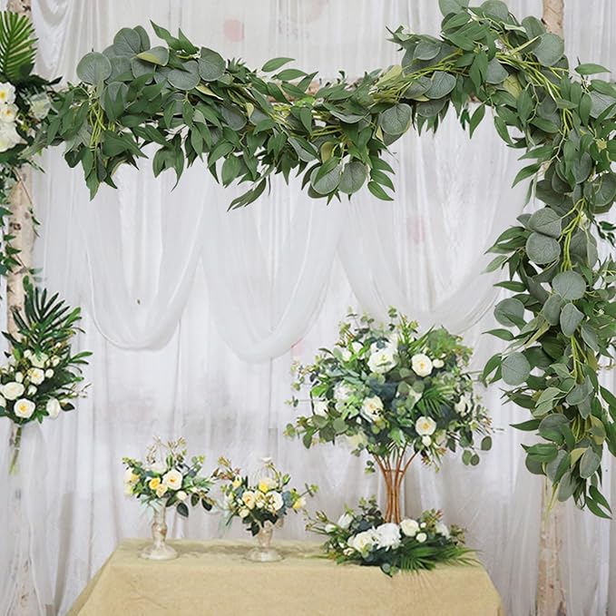 2 Pack Artificial Eucalyptus Garland Each 6.5 FT Faux Greenery Garland for Wedding Mantle Table Runner DIY Garlands Decor