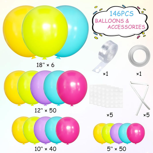 Rainbow Balloons Garland Arch Kit, 146Pcs 5 Assorted Color Latex Balloon Different Sizes 18 12 10 5 Inch for Gender Reveal Baby Shower Wedding Birthday Party Decoration