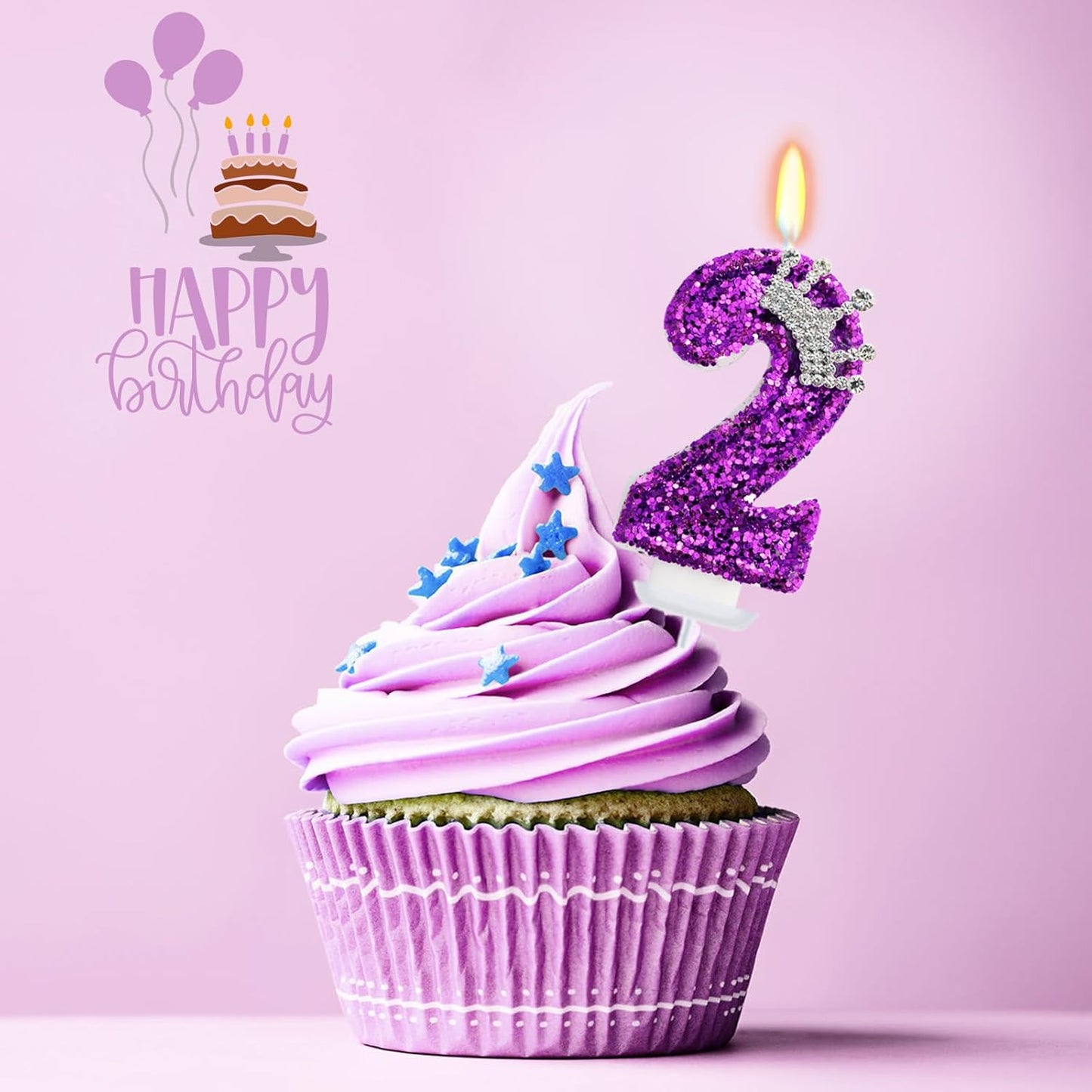 Birthday Candle for Cake, Crown Purple Number Candles, 2.76 inch Cake Topper Decoration for Birthday Party (Number 2)