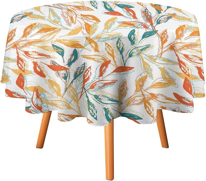 YCness Thanksgiving Fallen Leaves Tablecloth, Fall Autumn Watercolor Seasonal Colorful Maple Table Decor for Home Bedroom Kitchen Dinner Table Cover 50x50 Round