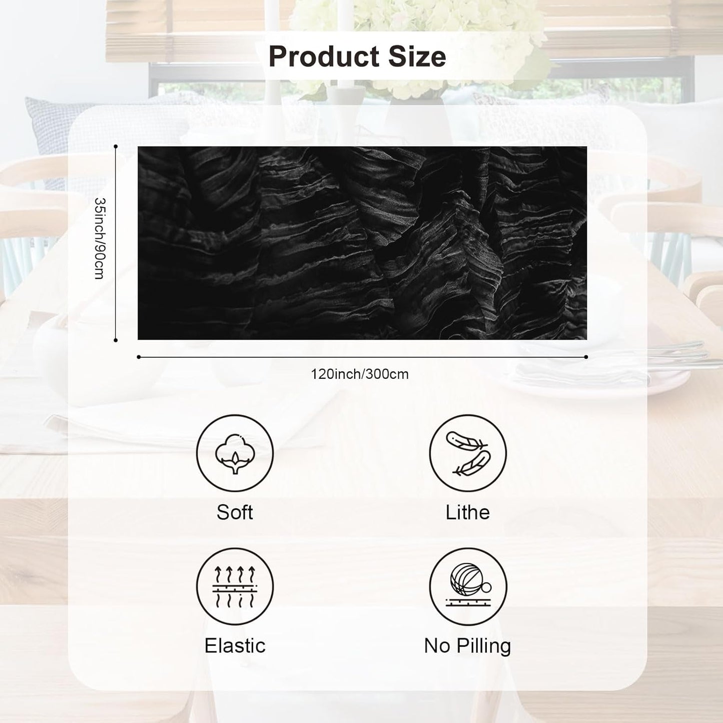 1 Pack Black Cheesecloth Table Runner 35x120 Inch 10Ft Rustic Gauze Cheese Cloth Halloween Table Runner Sheer Cheesecloth Table Runners for Wedding Party Bridal Shower Decoration