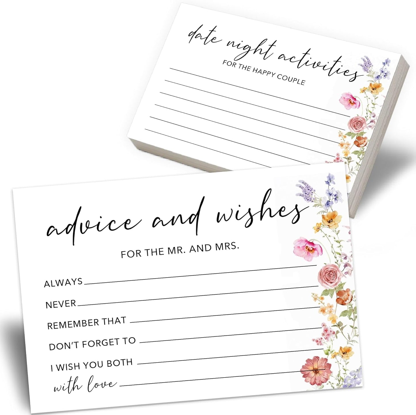 50 Pcs Advice and Wishes for the Mr and Mrs Cards - Bridal Shower Guest Book, Wedding Reception Decor, Newlywed Games, Engagement Party & Anniversary Keepsake -B06