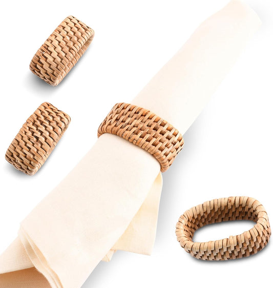 Vagabond House Wicker Rattan Napkin Ring Set – Rattan Decor, House Naturals – Eco-Friendly, Designer Handmade, Boho Natural Woven Set of 4