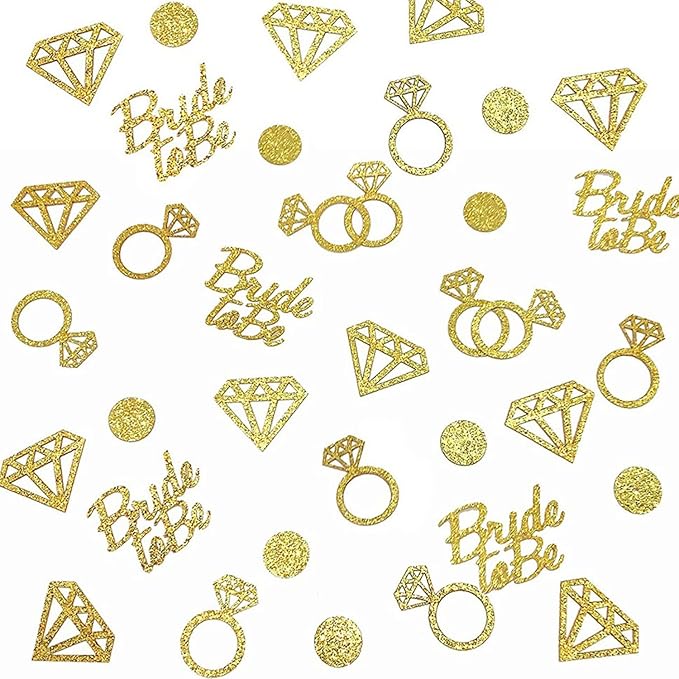 Bridal Shower Table Confetti for Engagement Party Decor Bride to be,Diamond Ring and Dots Paper Confetti for Wedding Bachelorette Party Favors - Gold