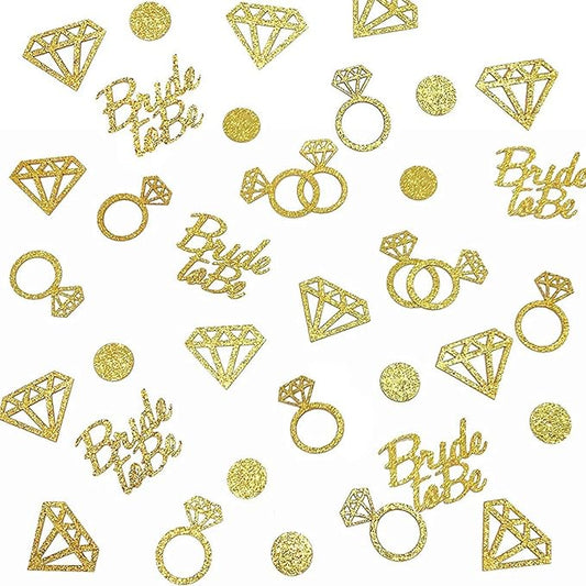 Bridal Shower Table Confetti for Engagement Party Decor Bride to be,Diamond Ring and Dots Paper Confetti for Wedding Bachelorette Party Favors - Gold
