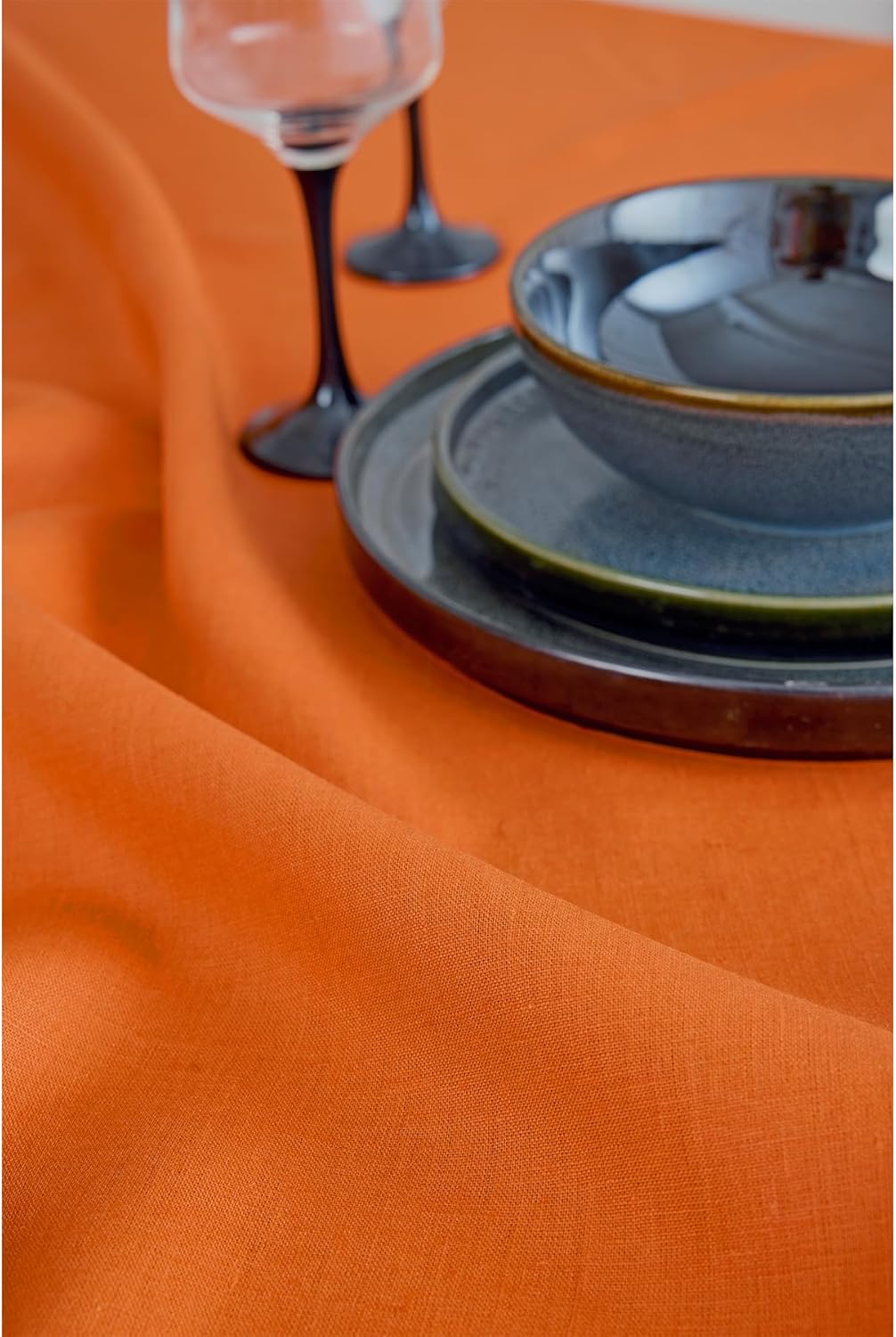 Solino Home Linen Tablecloth 52 x 52 Inch - 100% Pure Linen Persimmon Orange Square Tablecloth - Fete, Machine Washable Table Throw for Fall, Autumn, Halloween, Thanksgiving