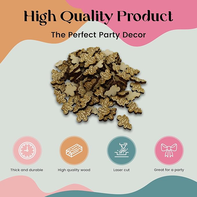 Confetti - Engraved Wood - Rustic Wooden Wedding Decor Party Table Scatter Decorations (Mr. & Mrs.)