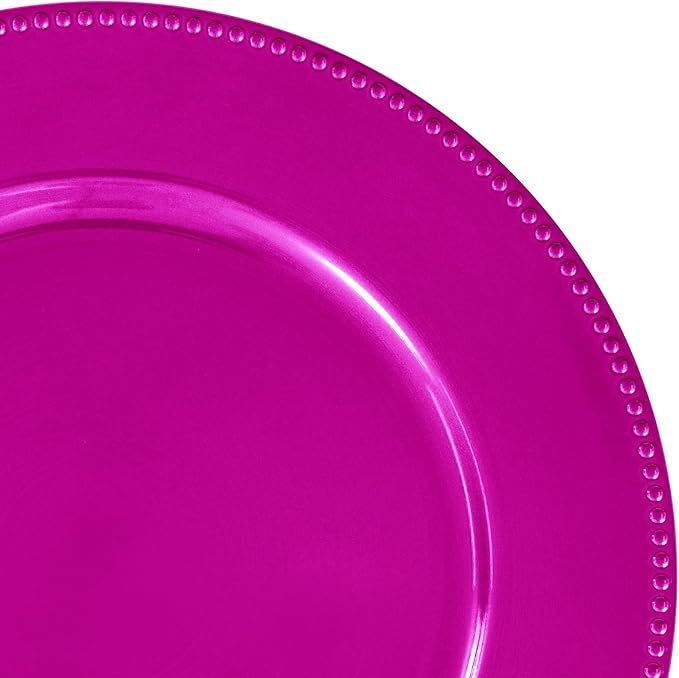 24 Pcs Hot Pink Charger Plates, 13" Round Beaded Decorative Dinner Chargers for Wedding, Holiday, Baby Shower & Event Decoration